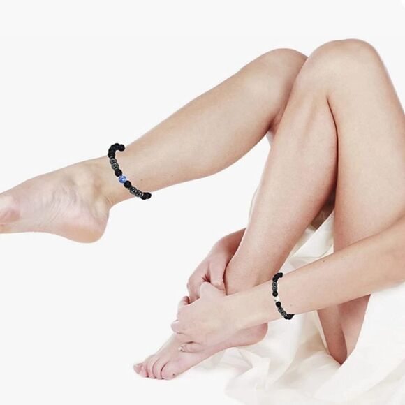 Anti swelling black obsidian stretch stone bracelet. - Picture 7 of 9